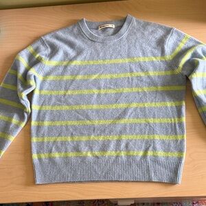 Marine Layer lightweight Women’s Cashmere Sweater in Gray and Yellow Stripes, XS